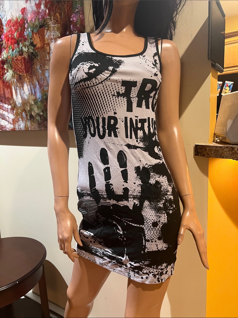 Trust Your Intuition Black & White Graphic Tank Dress